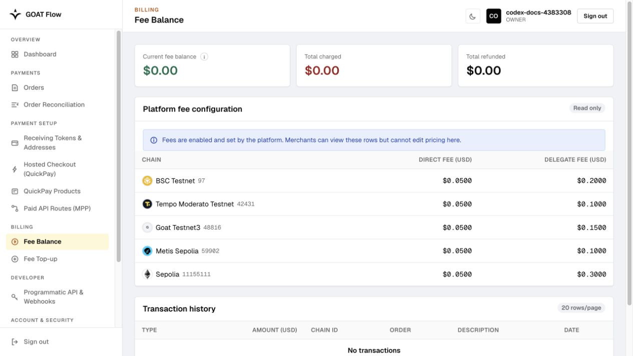 Testnet3 New Merchant Fee Balance