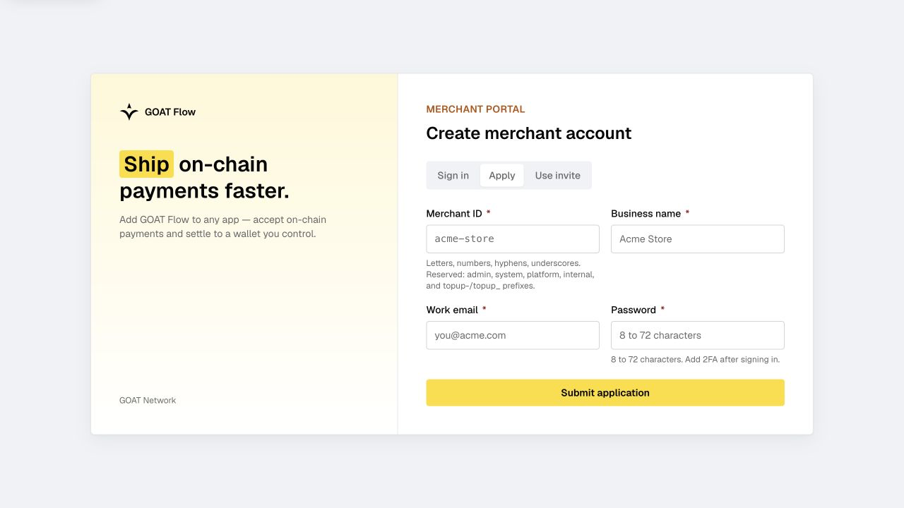 Mainnet Registration Page