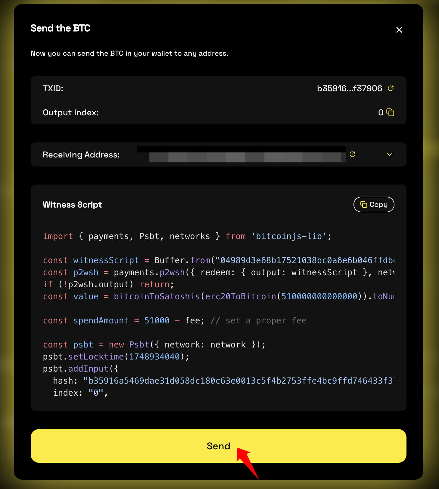 Broadcast the spend transaction