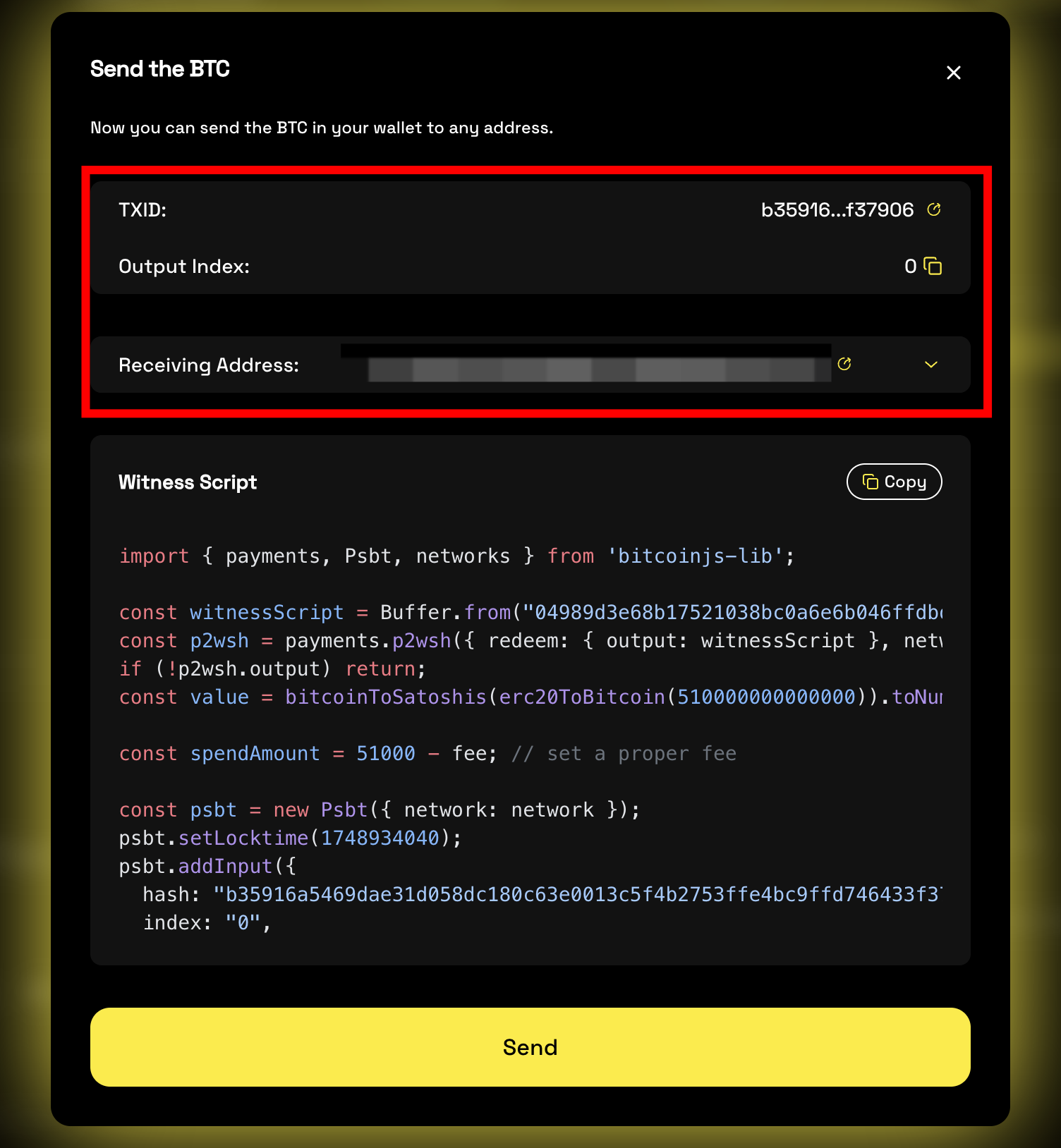 Inspect the UTXO details
