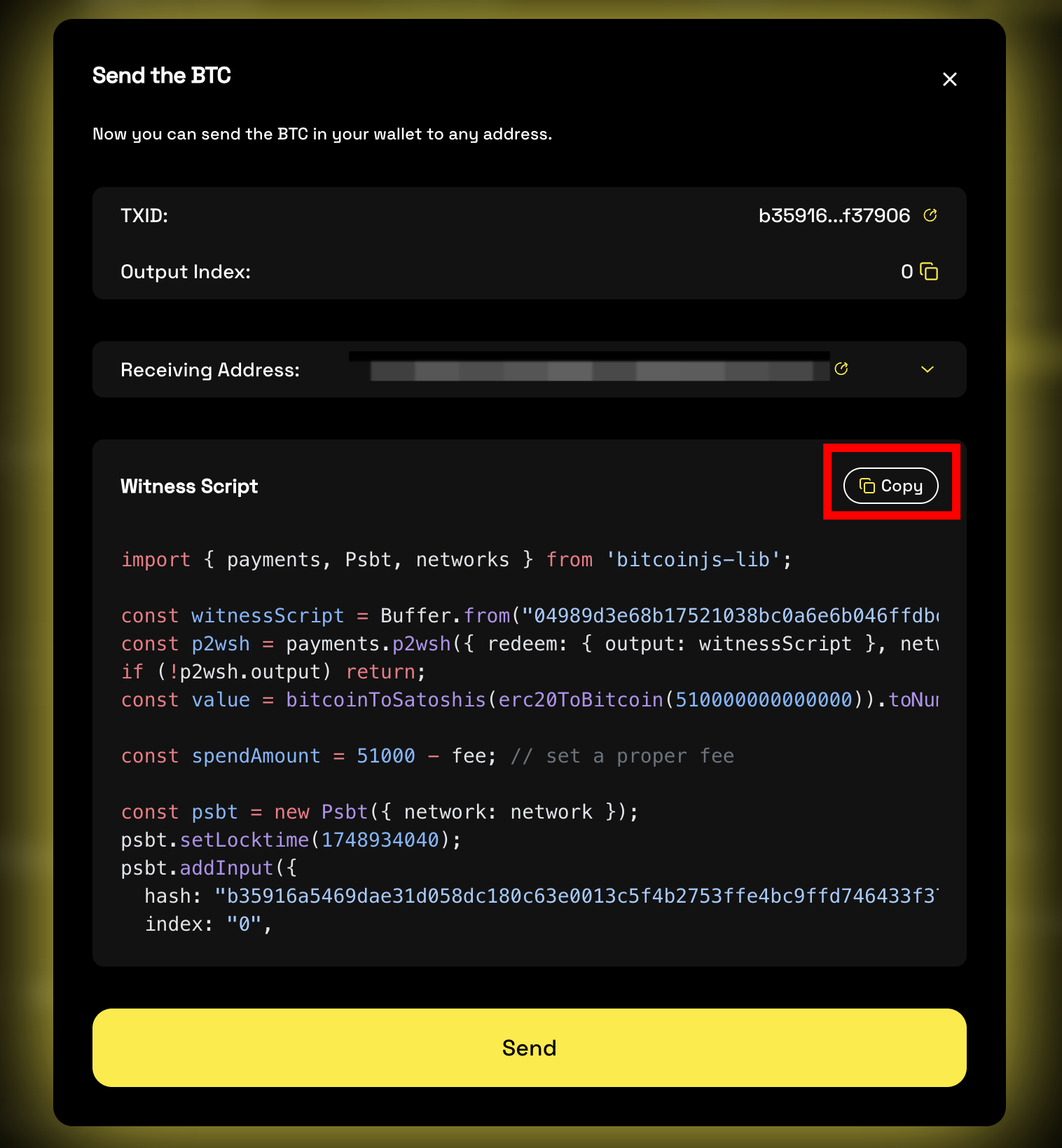Copy the spend script