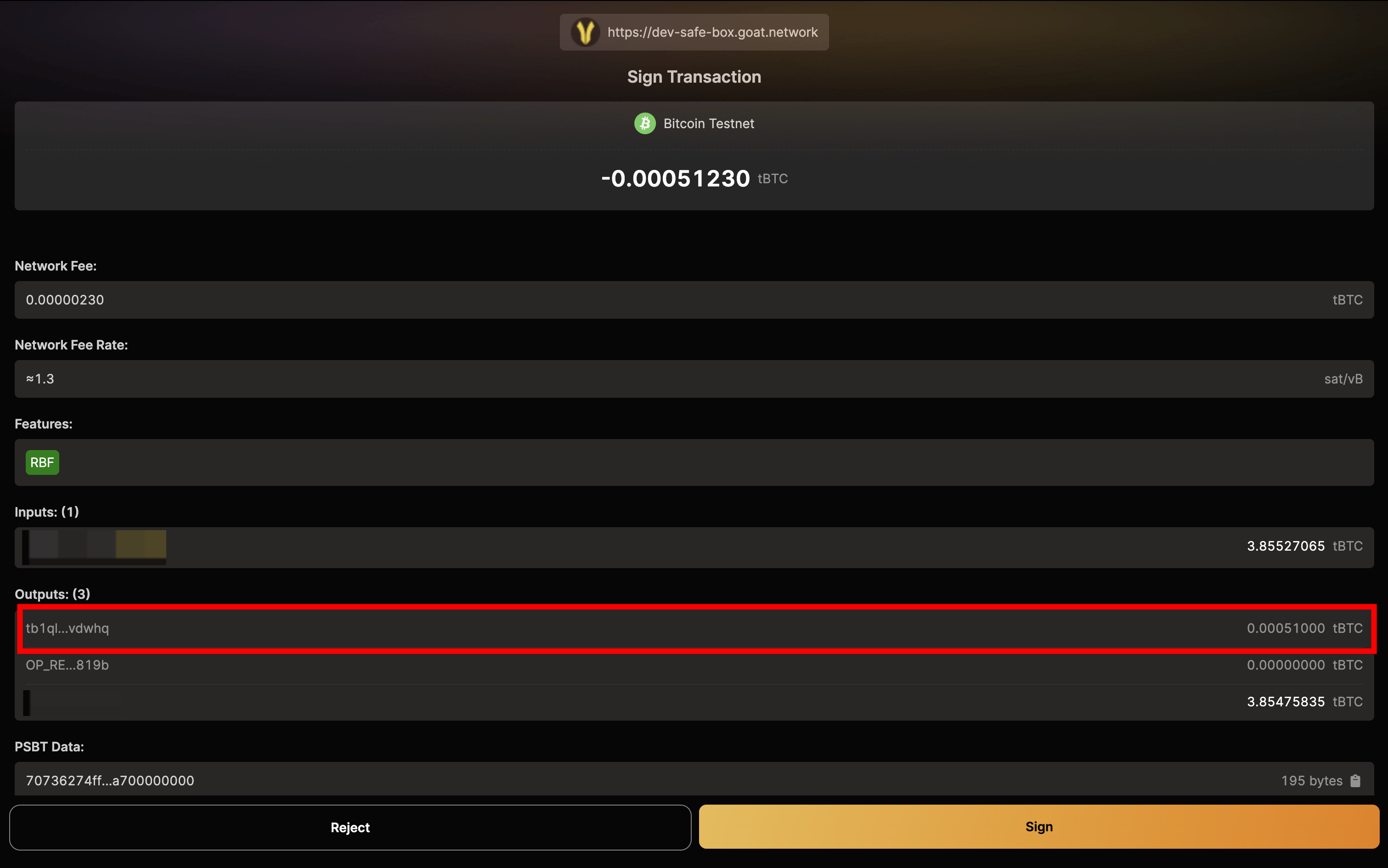 Review the wallet confirmation
