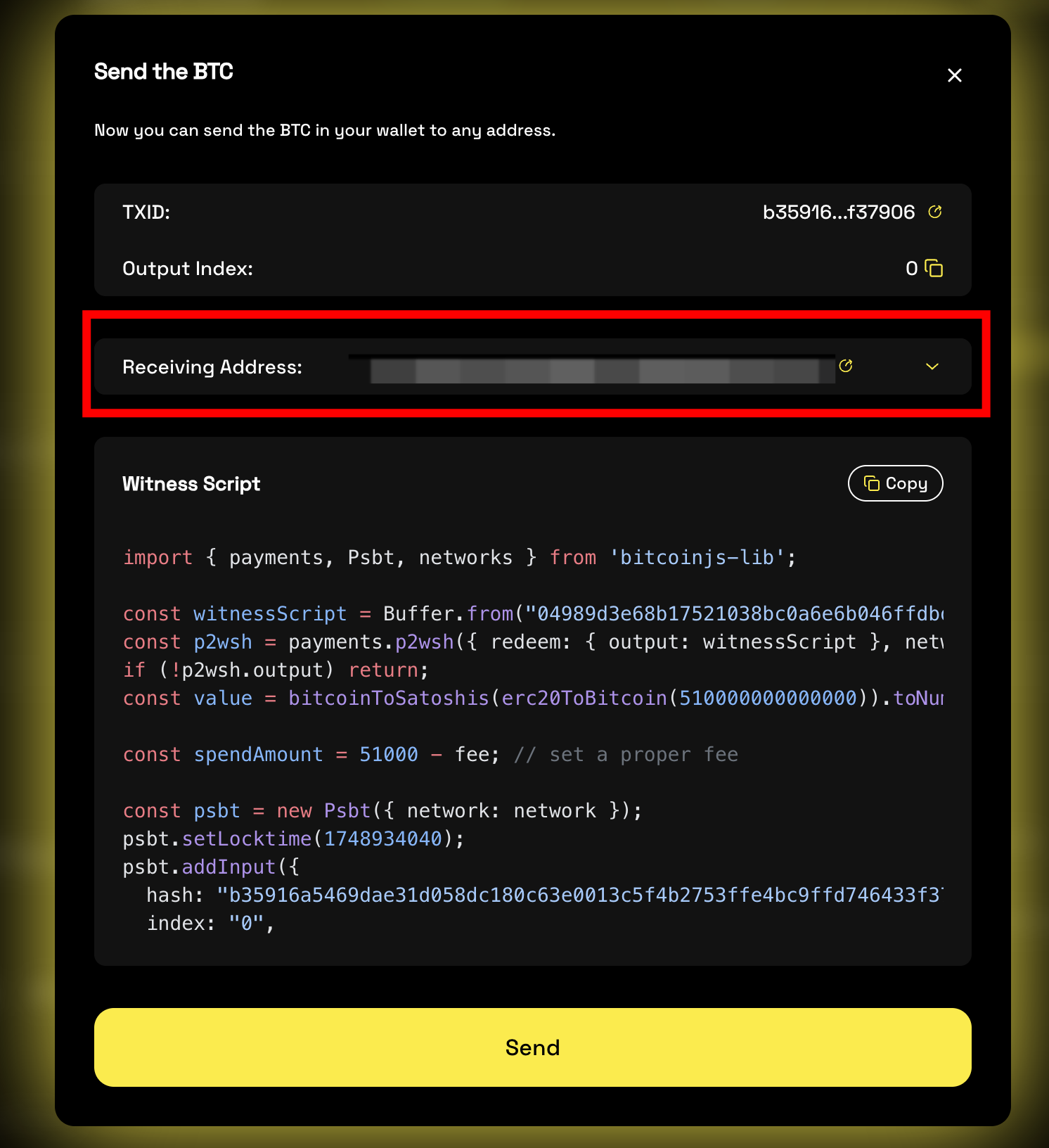 Review the destination wallet