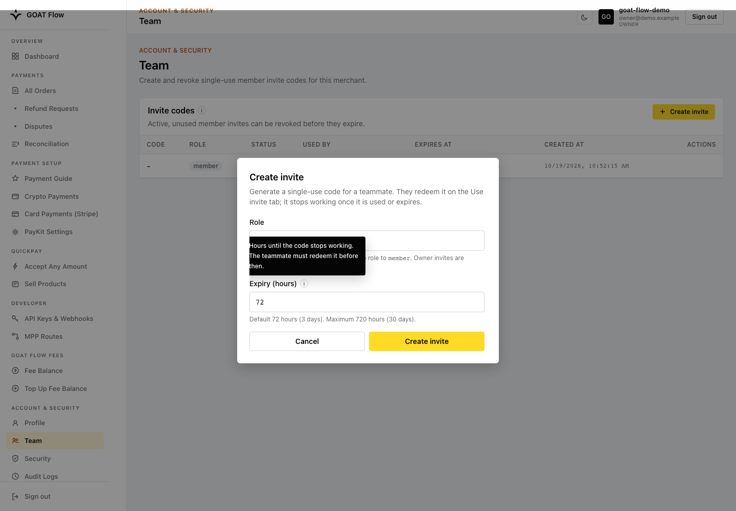 Create member invite form without generating an active code