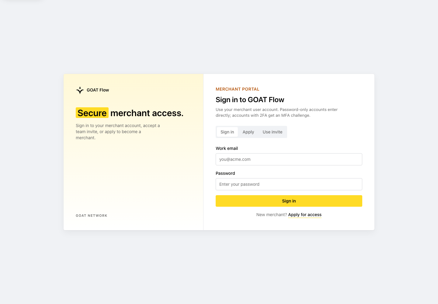 Merchant sign-in — local demonstration
