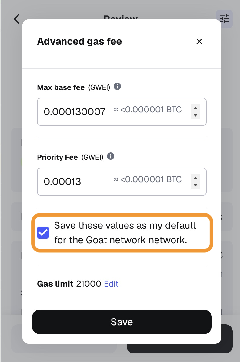 Save the gas defaults