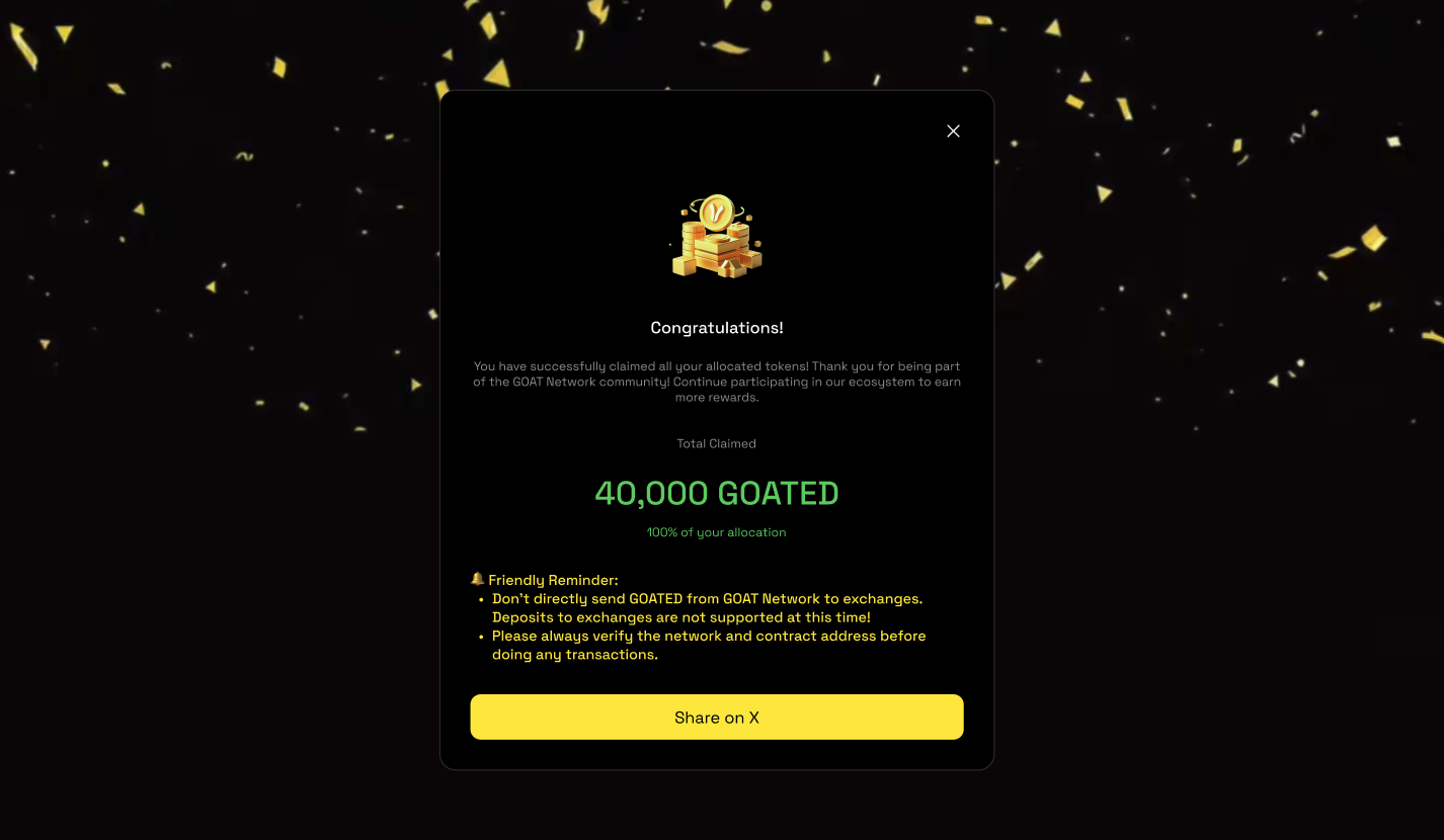 Success screen